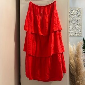 *Worn Twice* Poppy Red Linen Blend Wilfred Long Skirt.